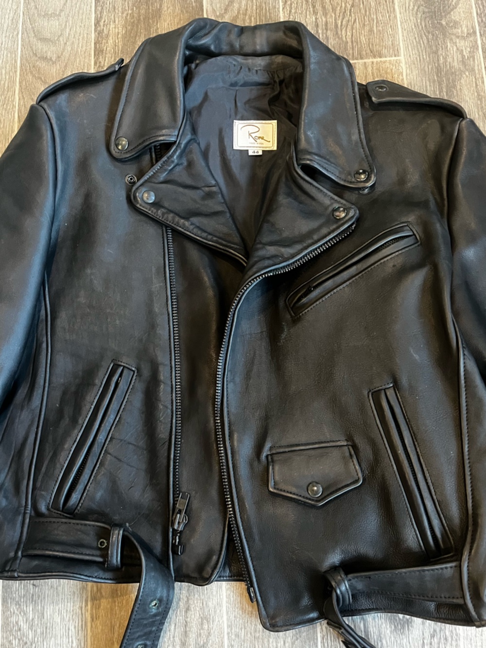 Vintage USA made Schott Perfecto style Rome asymmetrical zip leather jacket 44